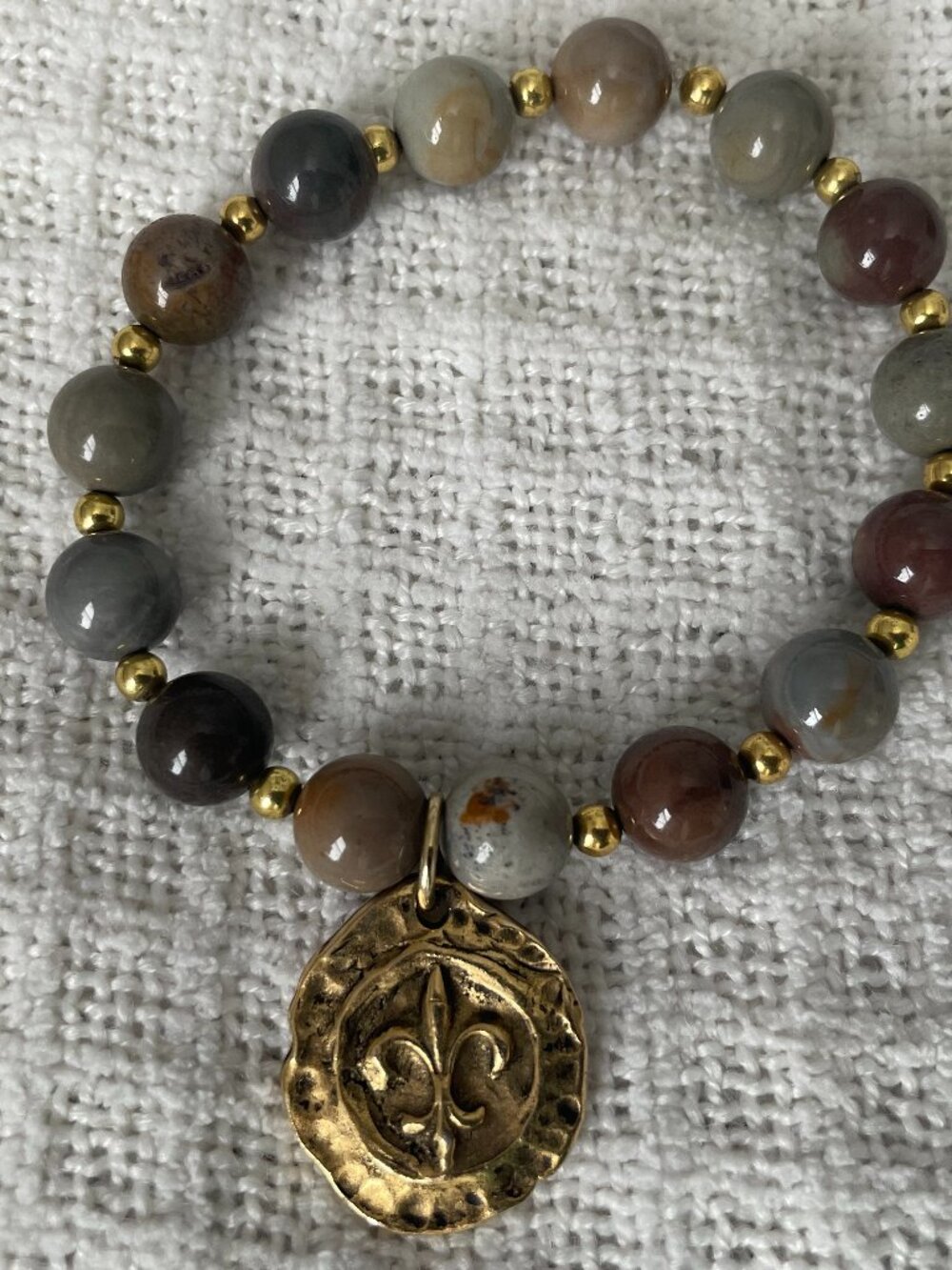 American jasper Beaded Charm Bracelet – Stretch Style 8 in